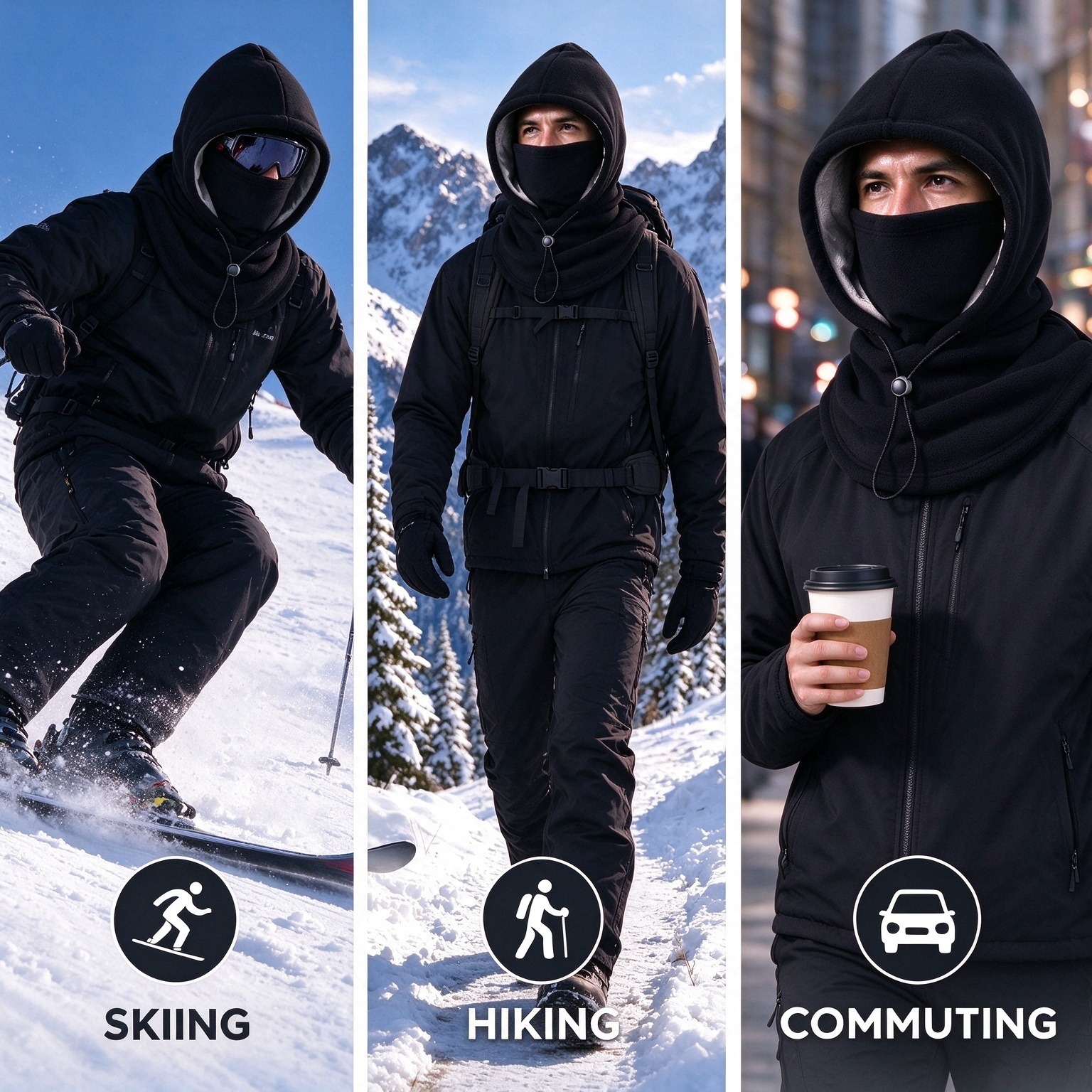 Ifchooseu - One-piece Flannel Warm Mask Hat, Outdoor Cycling Windproof And Cold Autumn And Winter Style, Warm Hat With Neck Mask