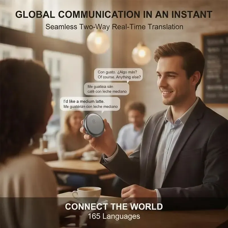 AI Wearable Translator 🌎 – 165+ Language Two-Way Voice Translation Device, Real-Time AI Language Translator with Smart Learning, Bluetooth Connectivity for Travel, Work & Everyday Conversations