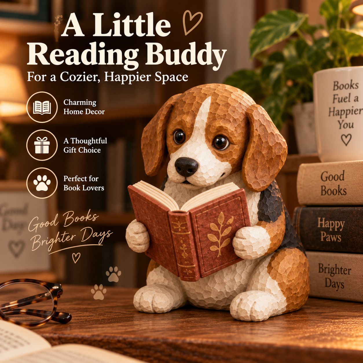 Beagle - Reading Dog Figurine Decorative Ornaments