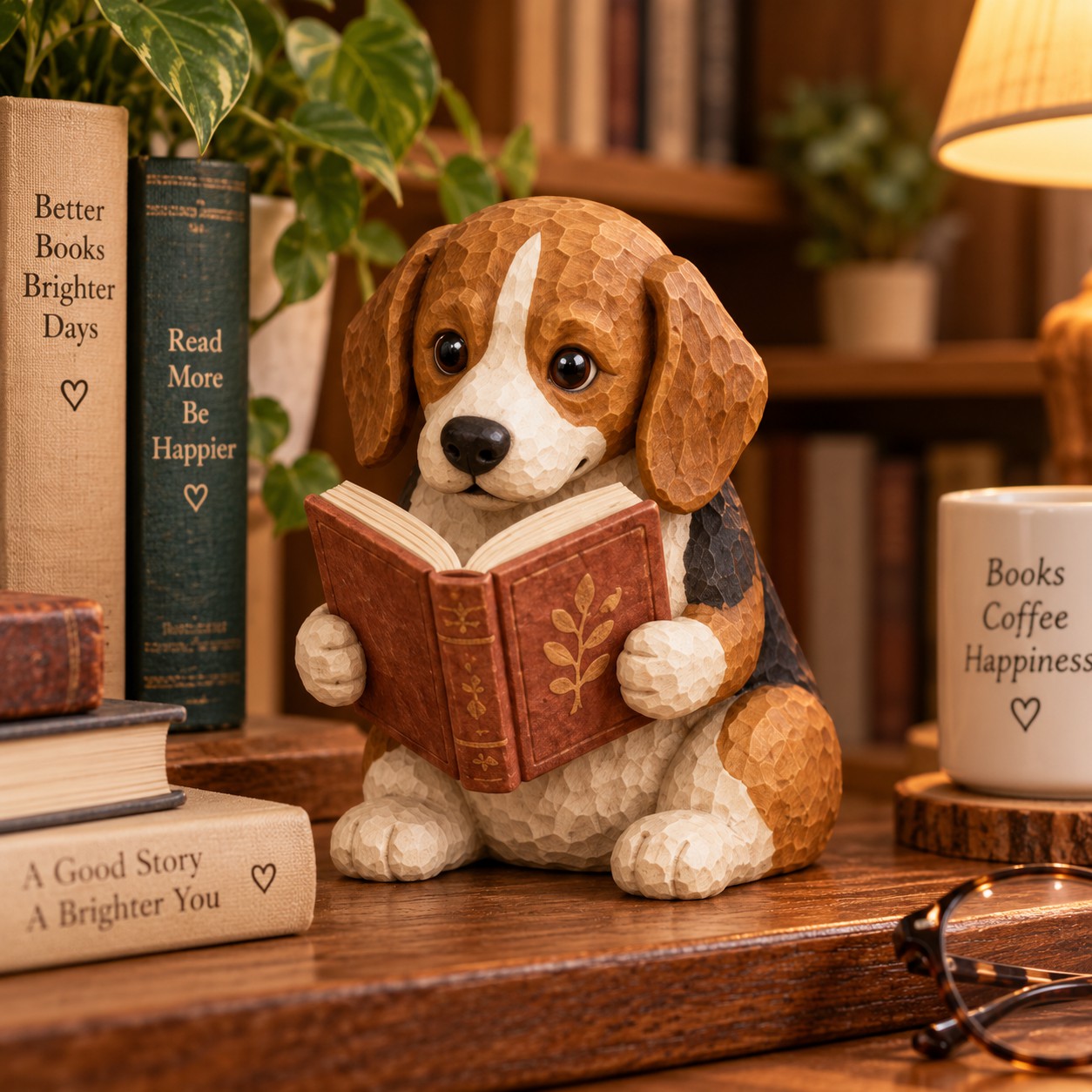 Beagle - Reading Dog Figurine Decorative Ornaments