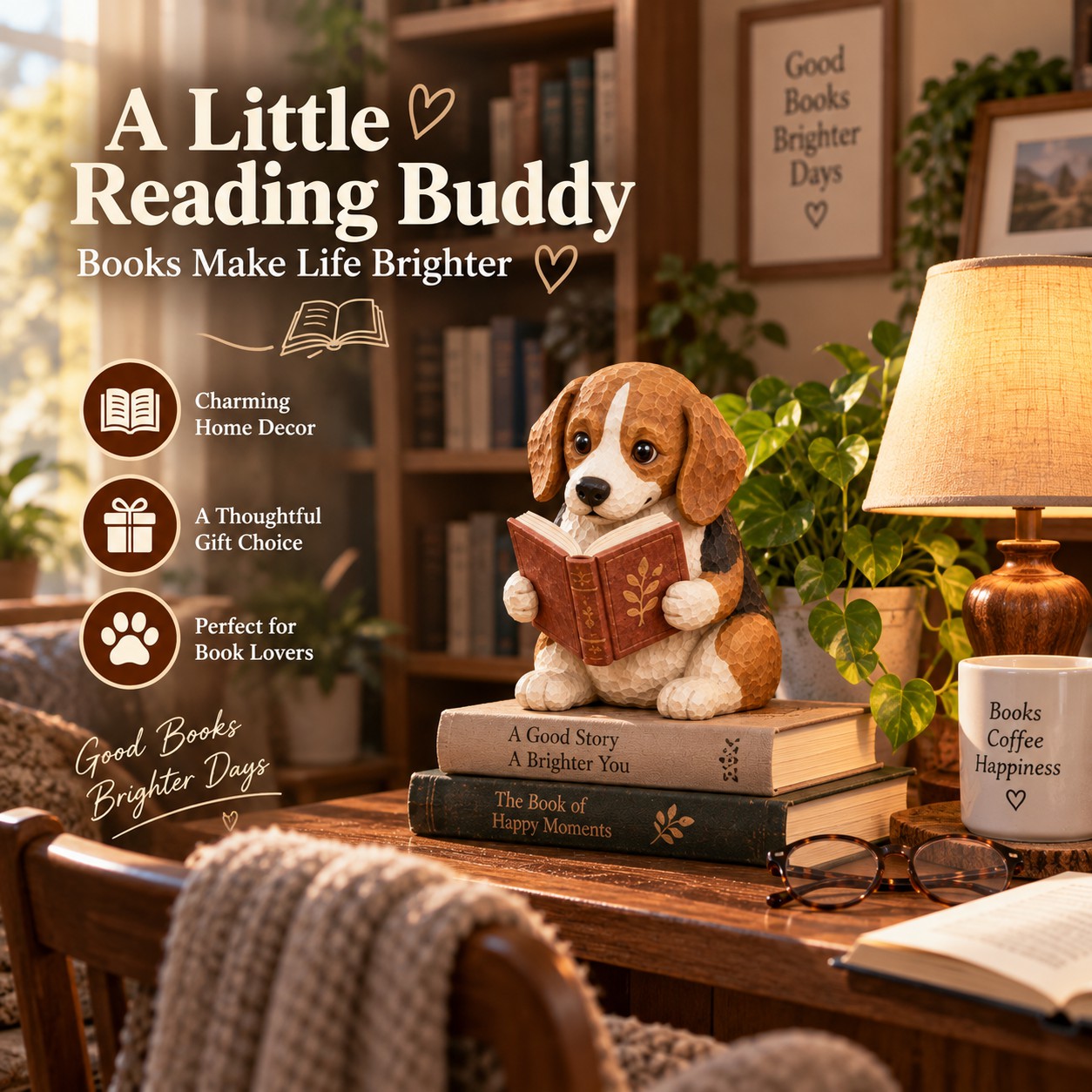 Beagle - Reading Dog Figurine Decorative Ornaments