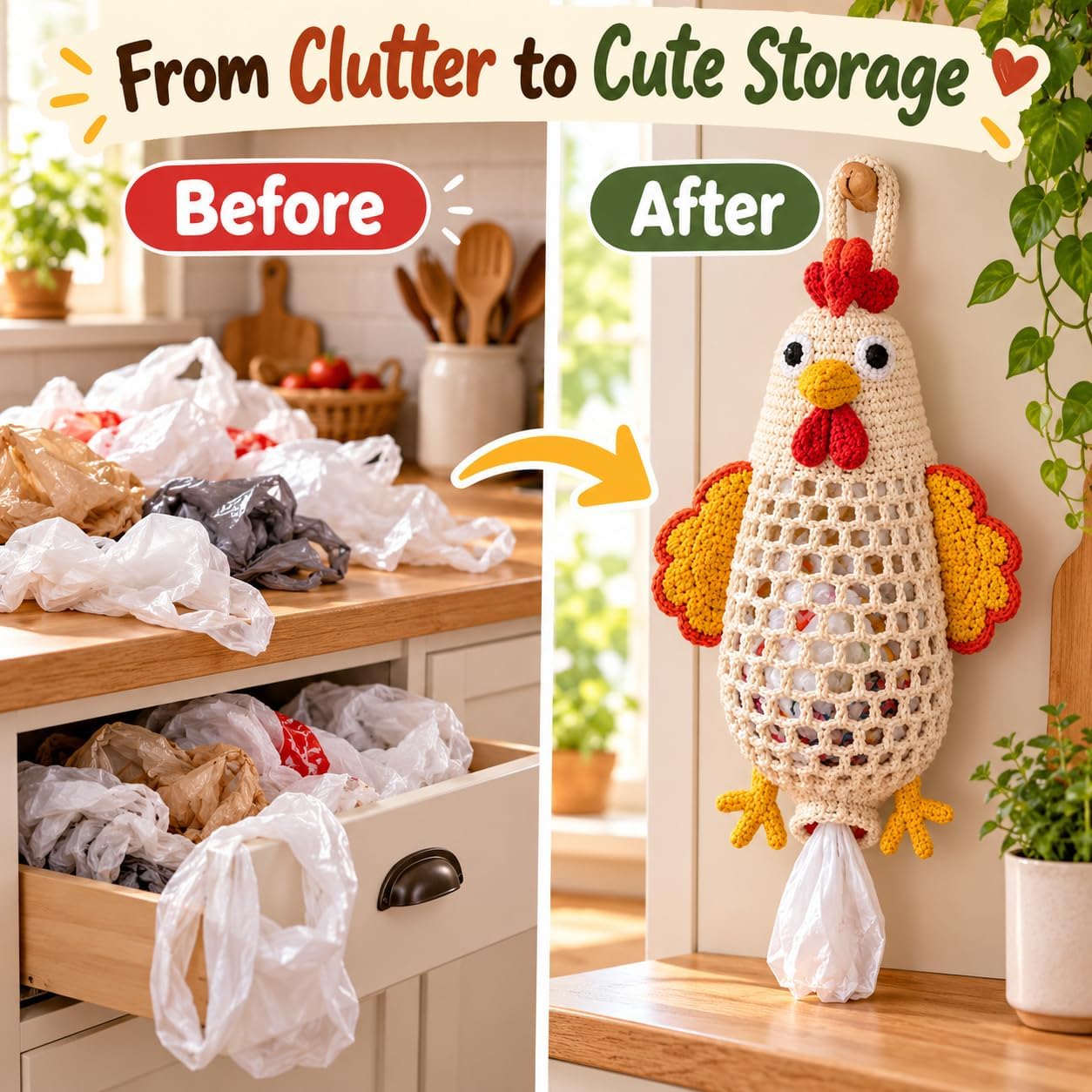 Ifchooseu - 🧶Crochet 🐔 Chicken Bag Holder DIY Kit – Cute & Functional Hanging Storage Craft Kit