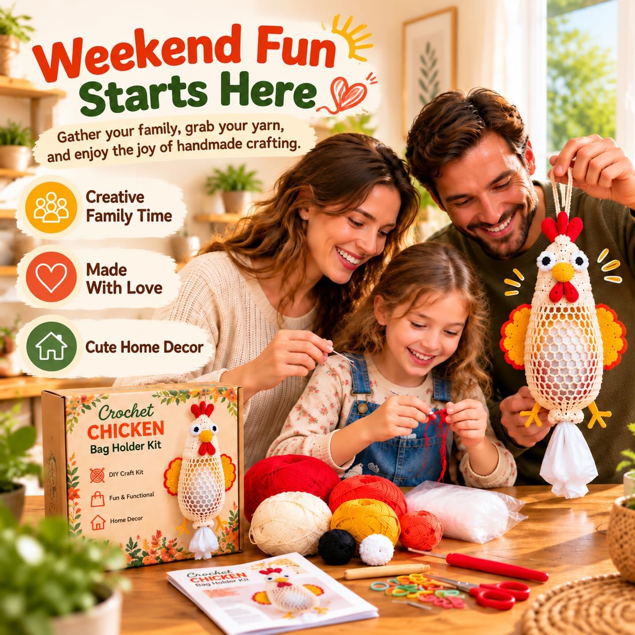 Ifchooseu - 🧶Crochet 🐔 Chicken Bag Holder DIY Kit – Cute & Functional Hanging Storage Craft Kit
