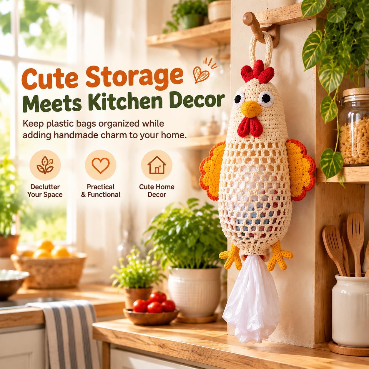 Ifchooseu - 🧶Crochet 🐔 Chicken Bag Holder DIY Kit – Cute & Functional Hanging Storage Craft Kit