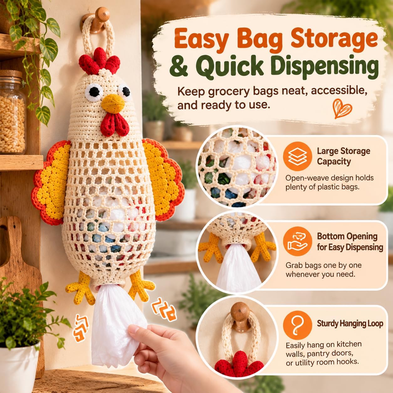 Ifchooseu - 🧶Crochet 🐔 Chicken Bag Holder DIY Kit – Cute & Functional Hanging Storage Craft Kit