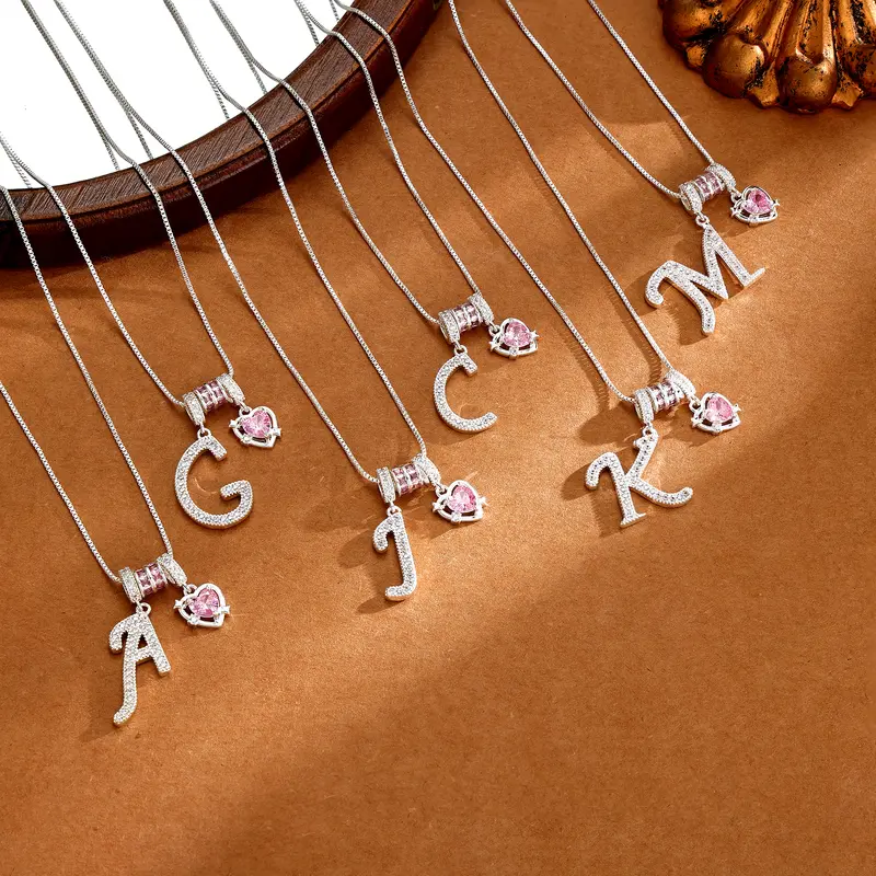 Ifchooseu - Women's Personalized 925 Silver-Plated 3-Layer A-Z Initial Choker Necklace, Dainty Adjustable Box Chain with Blush Pink Heart Cubic Zirconia, 925 Jewelry, Thoughtful Gift for Women, Fashion Accessory
