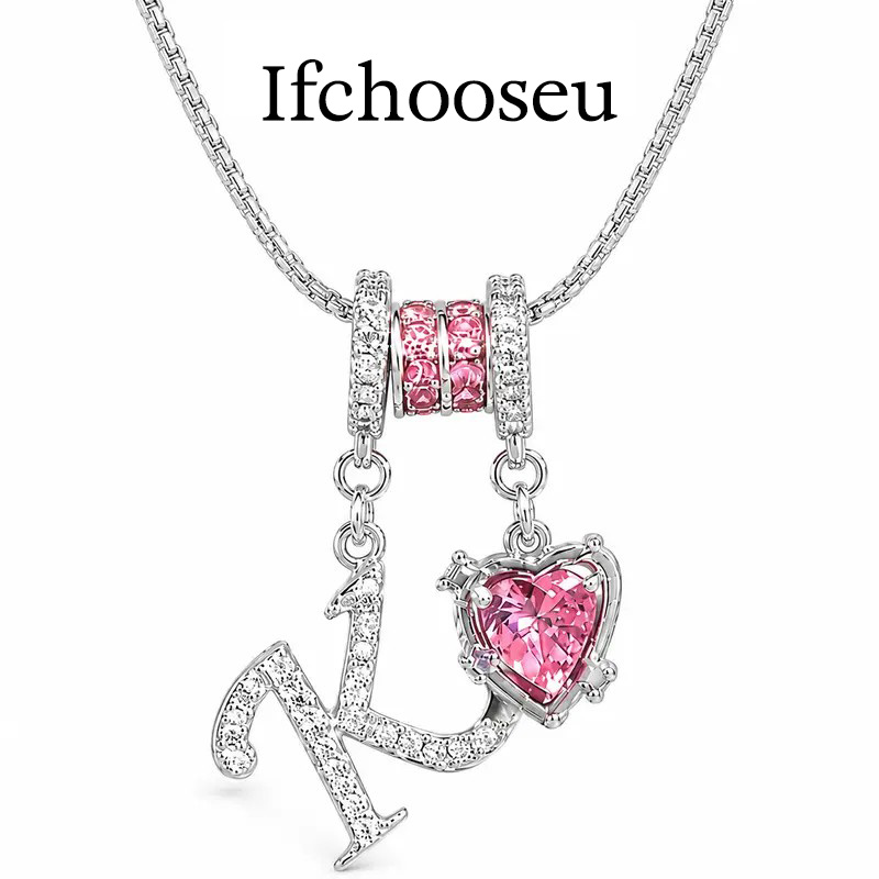 Ifchooseu - Women's Personalized 925 Silver-Plated 3-Layer A-Z Initial Choker Necklace, Dainty Adjustable Box Chain with Blush Pink Heart Cubic Zirconia, 925 Jewelry, Thoughtful Gift for Women, Fashion Accessory