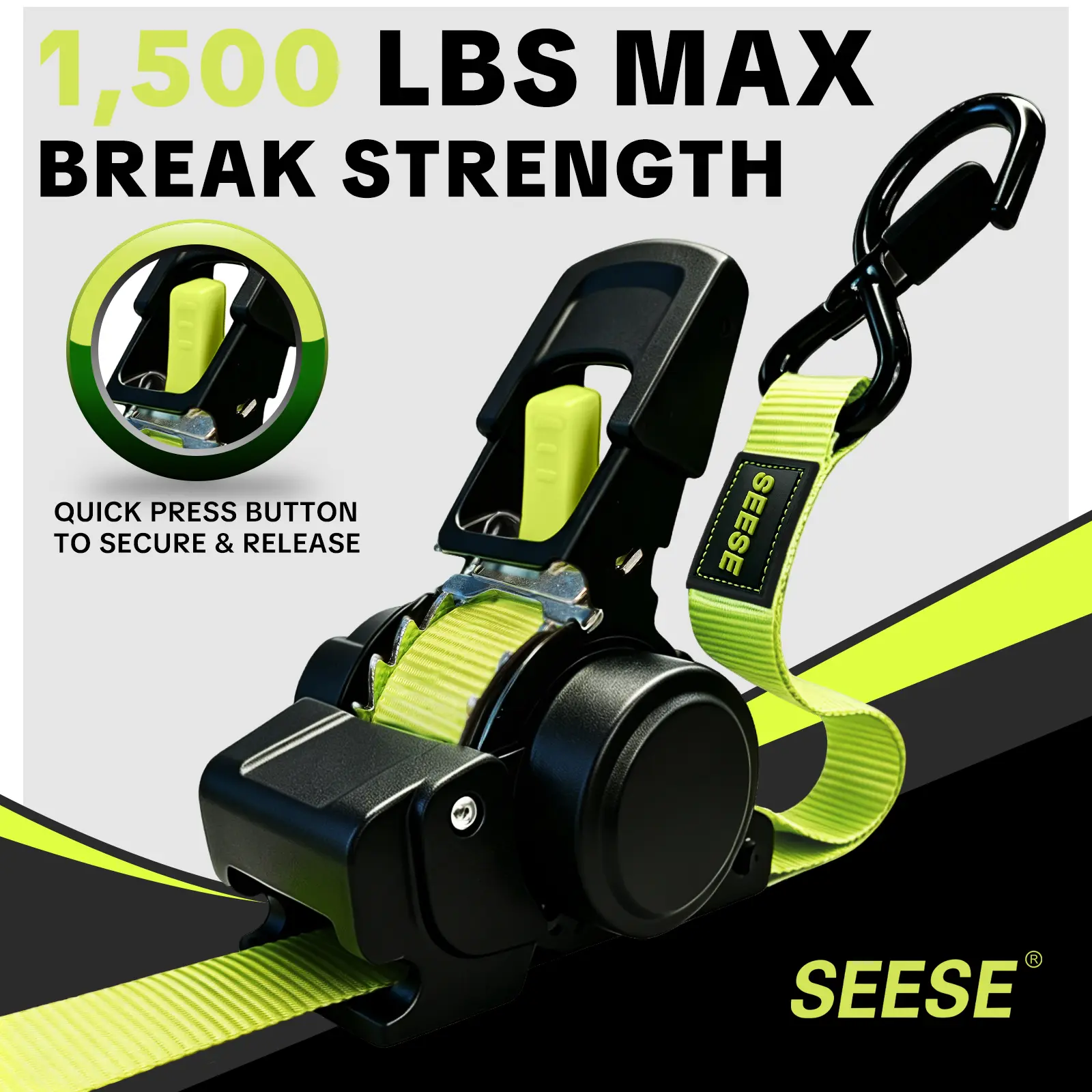 SEESE Car Tie Downs with Ratchets 1"x 11 ft-1500 LB Break Strength Cargo Straps for Moving Appliances, Lawn Equipment, Motorcycle Green