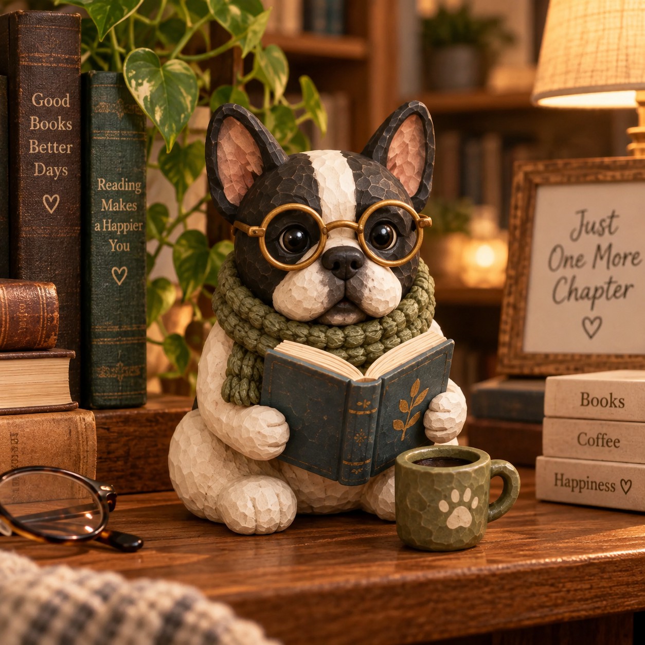 French Bulldog - Reading Dog Figurine Decorative Ornaments