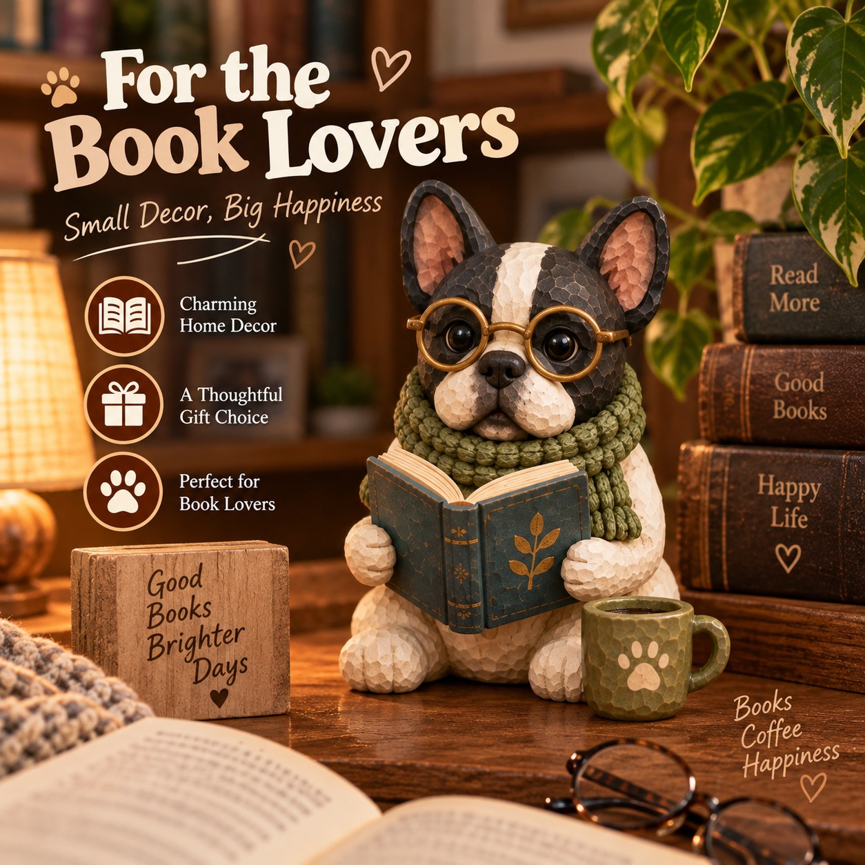 French Bulldog - Reading Dog Figurine Decorative Ornaments