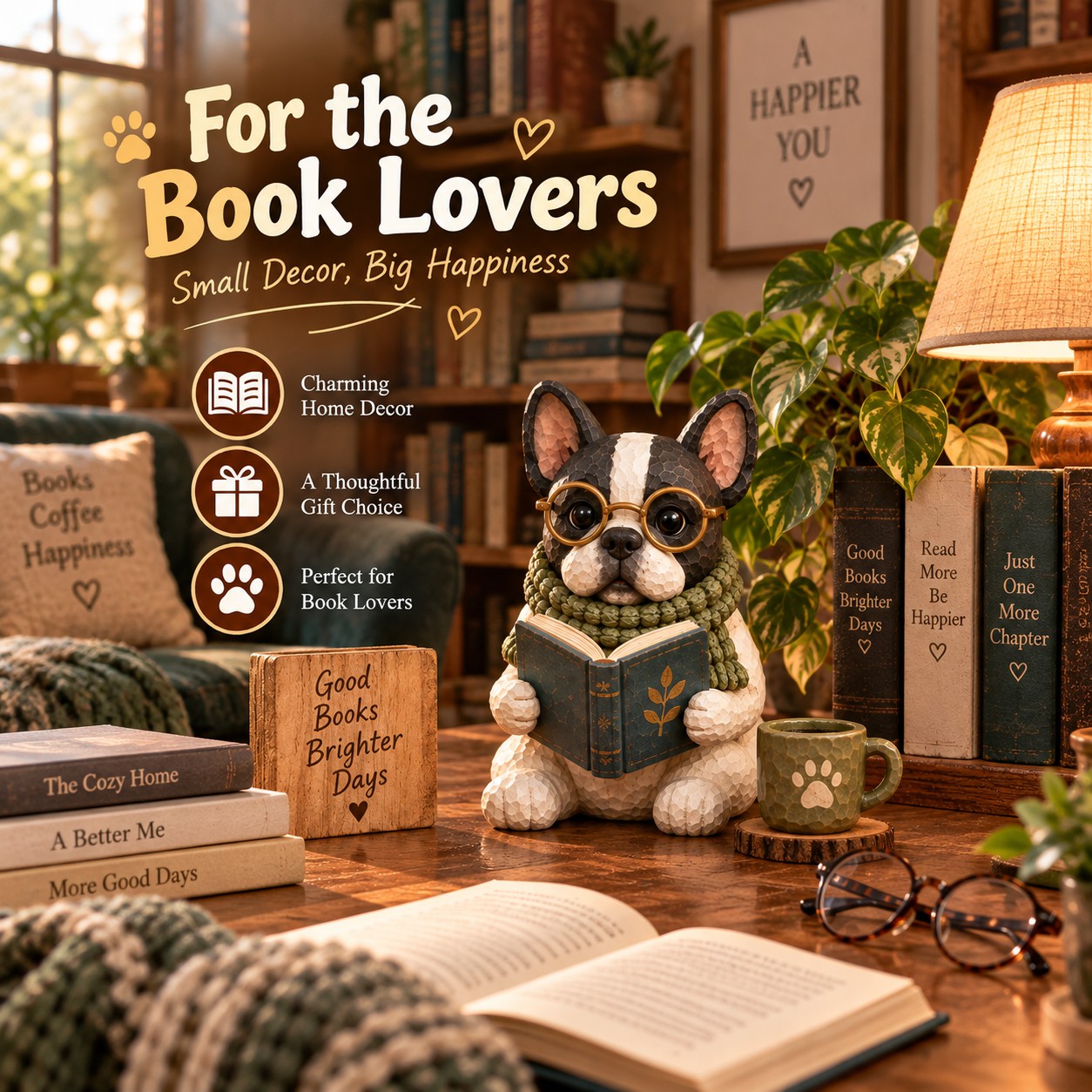 French Bulldog - Reading Dog Figurine Decorative Ornaments