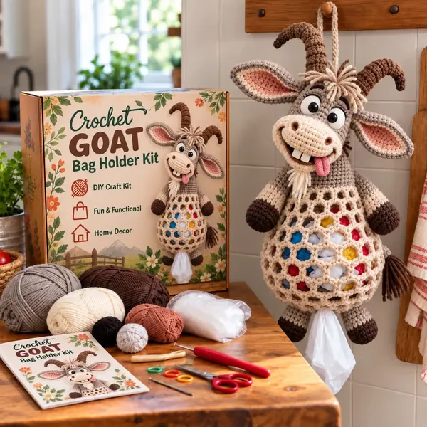 Ifchooseu - 🧶Crochet 🐐 Goofy Goat Bag Holder DIY Kit – Cute & Functional Hanging Storage Craft Kit