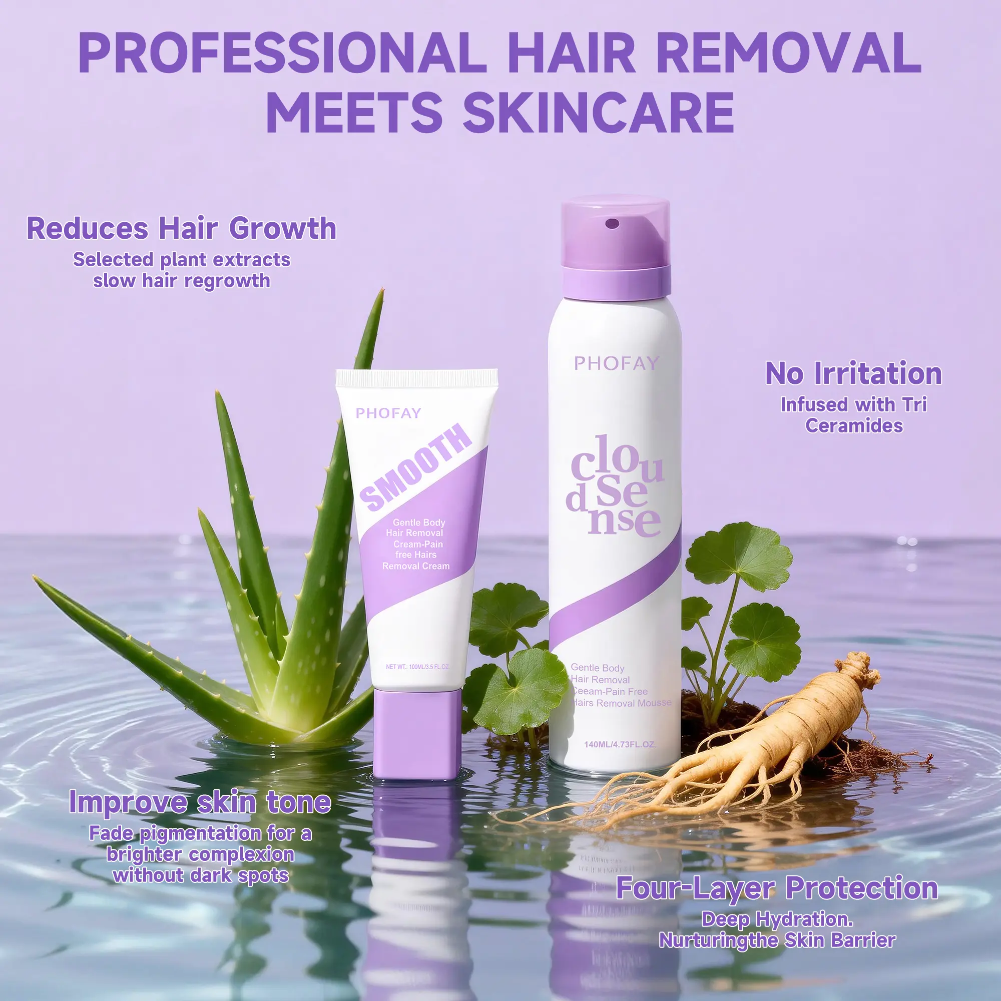 Bikini Pain-Free Hair Removal Cream for Sensitive Skin, Hypoallergenic Formula-Gentle & Fast-Acting Depilatory with Citrus Scent, Aloe & Hyaluronic Acid for Soothing Care, Suitable for Men & Women,backtoschool