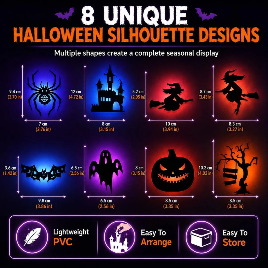 3D Wall Decor LED Halloween Stickers Realistic PVC Scary Sticker with Colorful Light Double-Sided Adhesive DIY Wall Decal Halloween Decorations