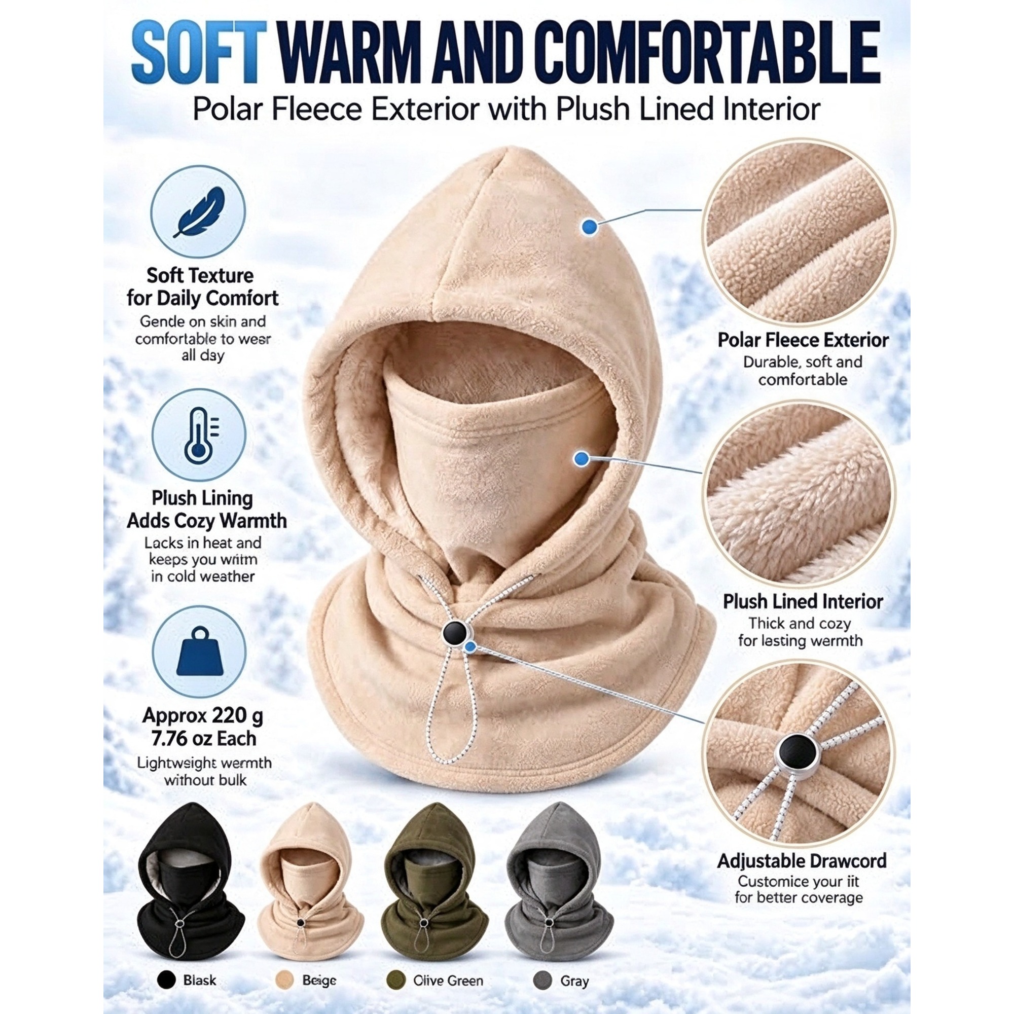 Ifchooseu - One-piece Flannel Warm Mask Hat, Outdoor Cycling Windproof And Cold Autumn And Winter Style, Warm Hat With Neck Mask