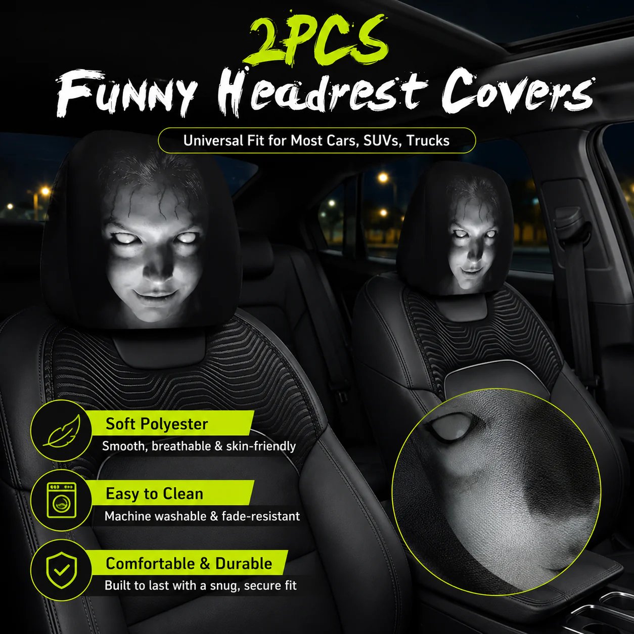 Easy to install headrest covers Easy to install headrest covers