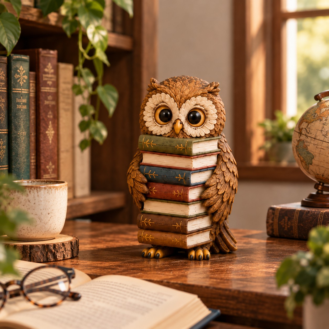 Owl Holding a Book Figurine Decorative Ornaments