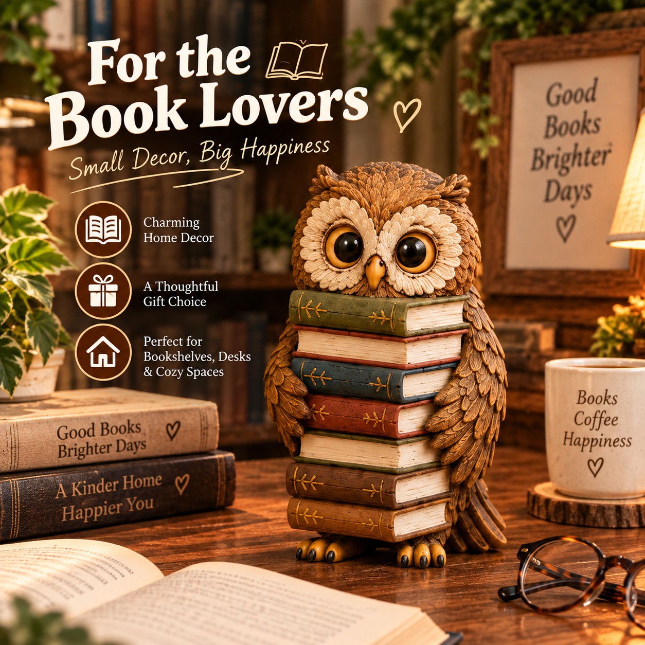 Owl Holding a Book Figurine Decorative Ornaments