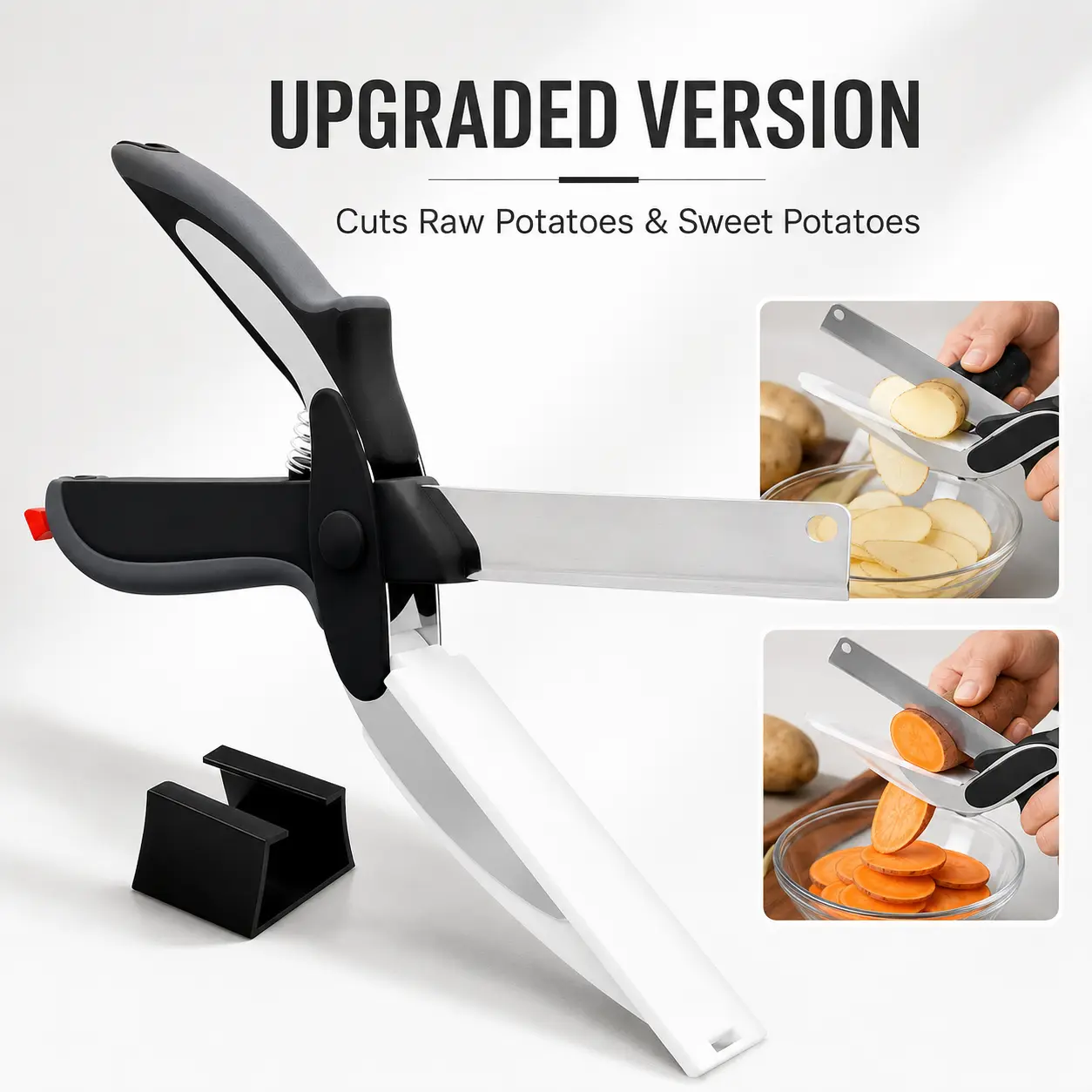 9.6" Cut Reach Durable 2-in-1 Kitchenware Heavy-Duty Scissors - Stainless Steel Blade, Plastic Cutting Board, Safety Lock, Easy-to-Use Tomato/Meat/Cheese Snip for Food Prep