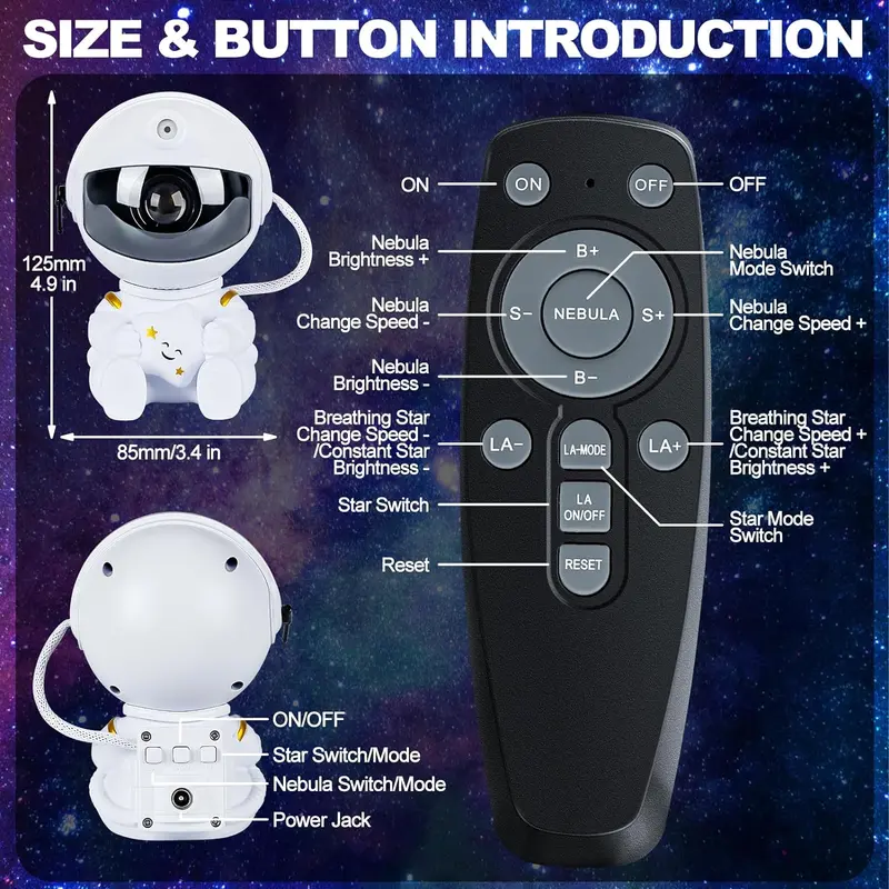 Astronaut Galaxy Star Projector - Remote Control, 360° Adjustable Nebula Ceiling Lamp, Christmas Festive Lighting, Living Room Decor, Cool Room Decor, LED Lights Bedroom, Tools and Gadgets, Teen Boy Gift, Boyfriend Birthday Present