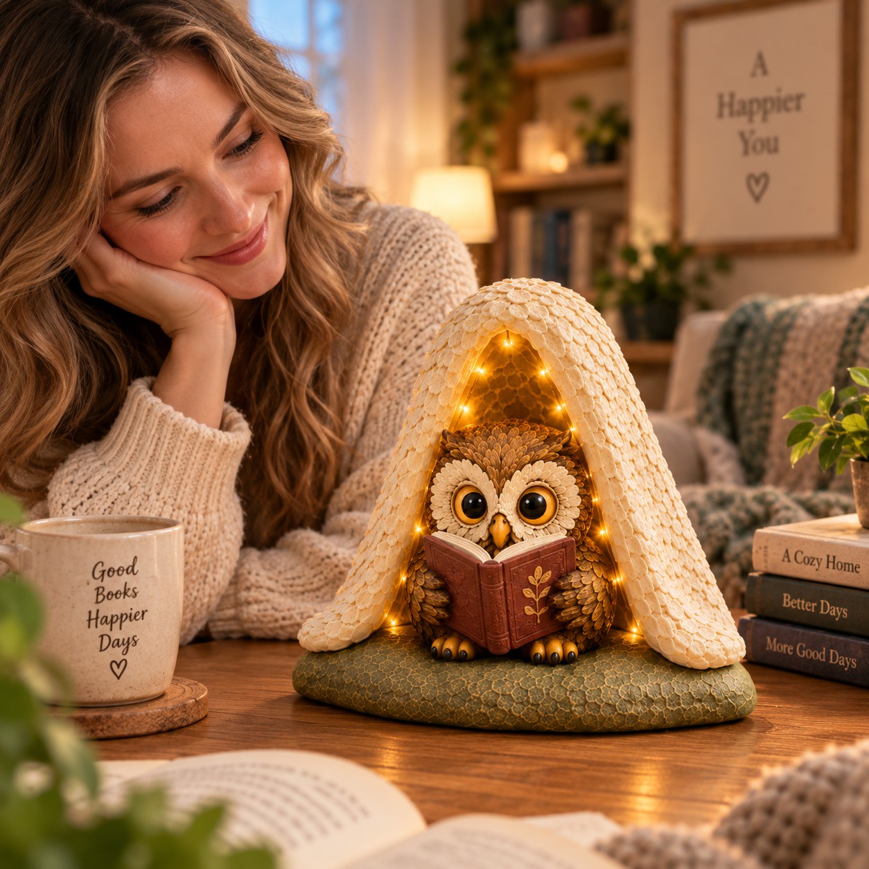 Owl Reading Book In Nest Figurine Decorative Ornaments