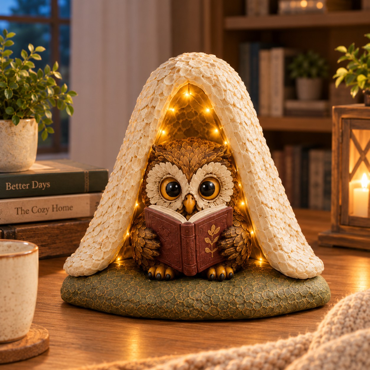 Owl Reading Book In Nest Figurine Decorative Ornaments