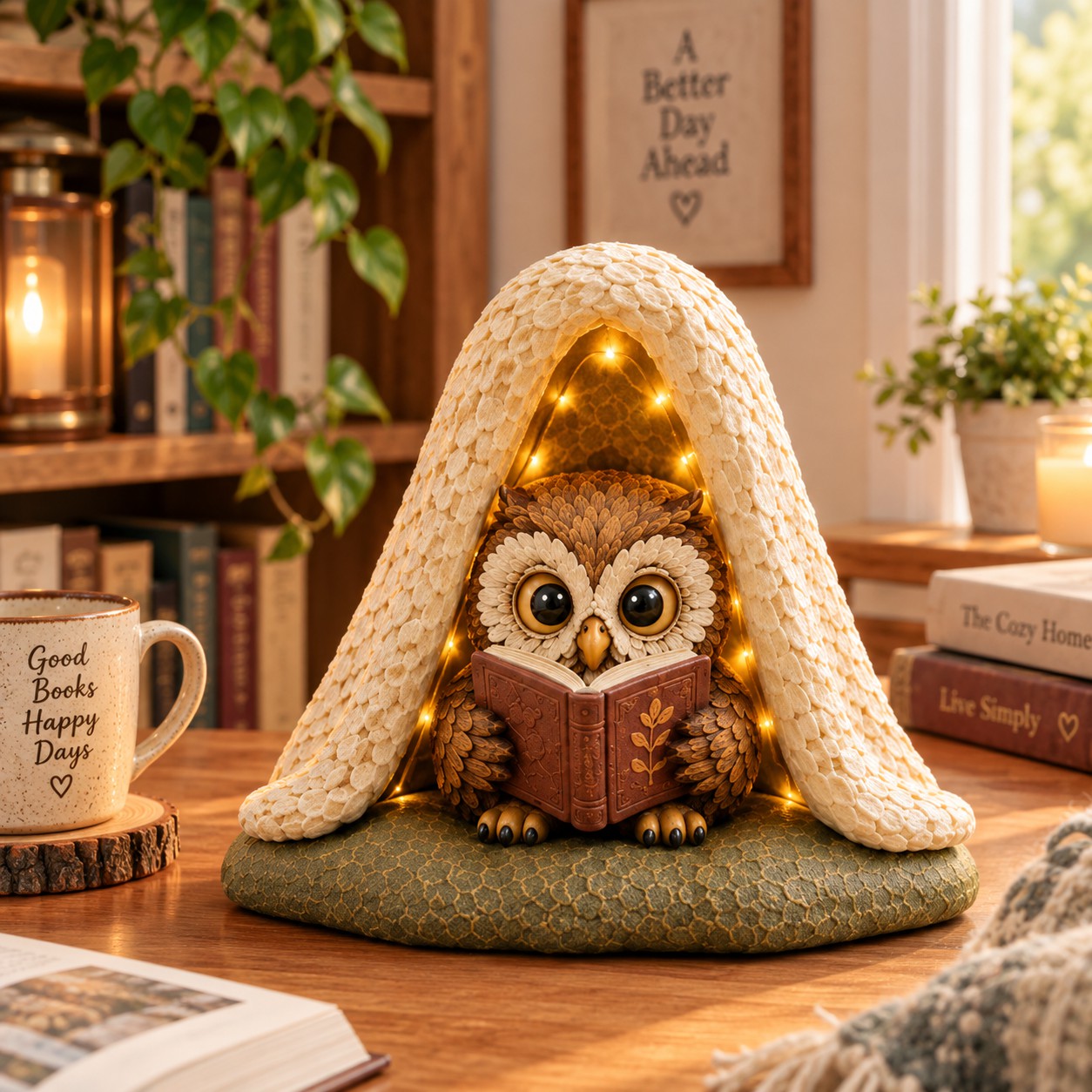 Owl Reading Book In Nest Figurine Decorative Ornaments