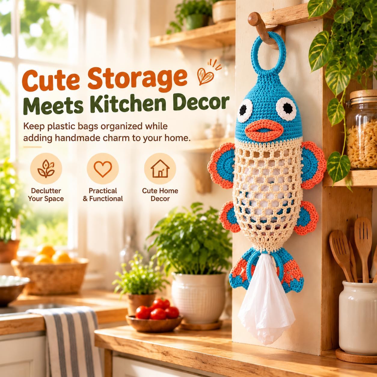 Ifchooseu - 🧶Crochet 🐟 Fish Bag Holder DIY Kit – Cute & Functional Hanging Storage Craft Kit