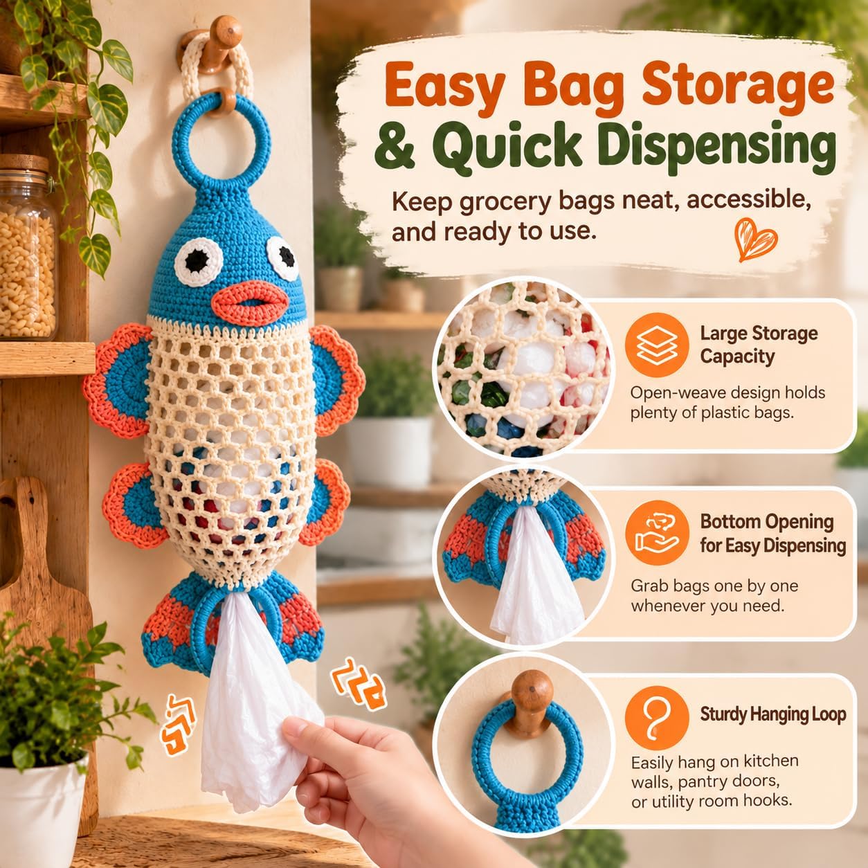 Ifchooseu - 🧶Crochet 🐟 Fish Bag Holder DIY Kit – Cute & Functional Hanging Storage Craft Kit