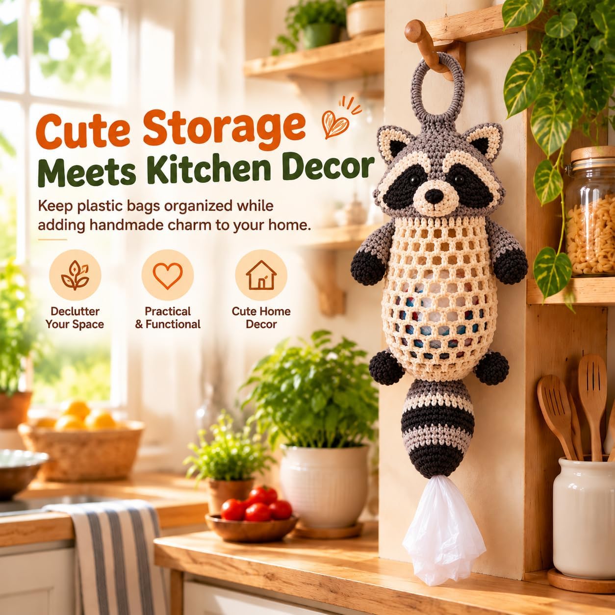 Ifchooseu - 🧶Crochet 🦝 Raccoon Bag Holder DIY Kit – Cute & Functional Hanging Storage Craft Kit