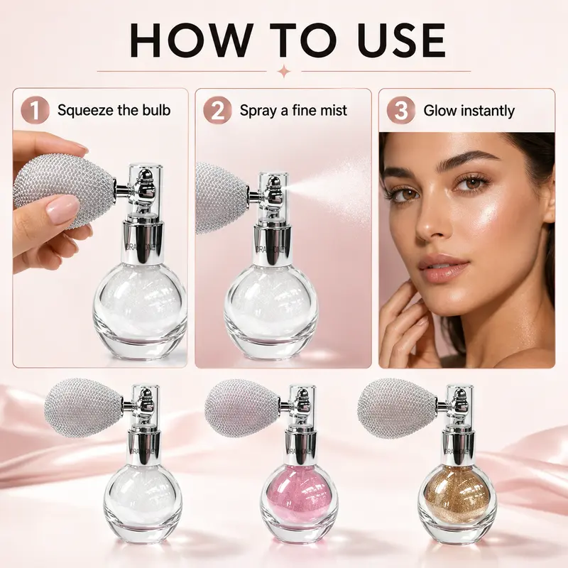 Ifchooseu - Face & Body Highlighting Powder Spray - Highlighter Makeup, Cosmetics Highlighter, Soft Glow All-Day Illuminator, Portable, No Harsh Texture, Ideal for Dates & Daily Use, Elegant Vibe Daily Makeup Tool