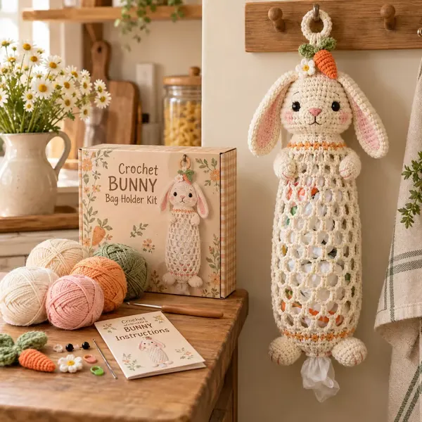 Ifchooseu - 🧶Crochet 🐰 Carrot Bunny Bag Holder DIY Kit – Cute & Functional Hanging Storage Craft Kit