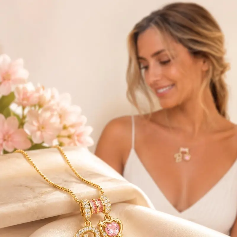 Ifchooseu - Women's Personalized 925 Silver-Plated 3-Layer A-Z Initial Choker Necklace, Dainty Adjustable Box Chain with Blush Pink Heart Cubic Zirconia, 925 Jewelry, Thoughtful Gift for Women, Fashion Accessory