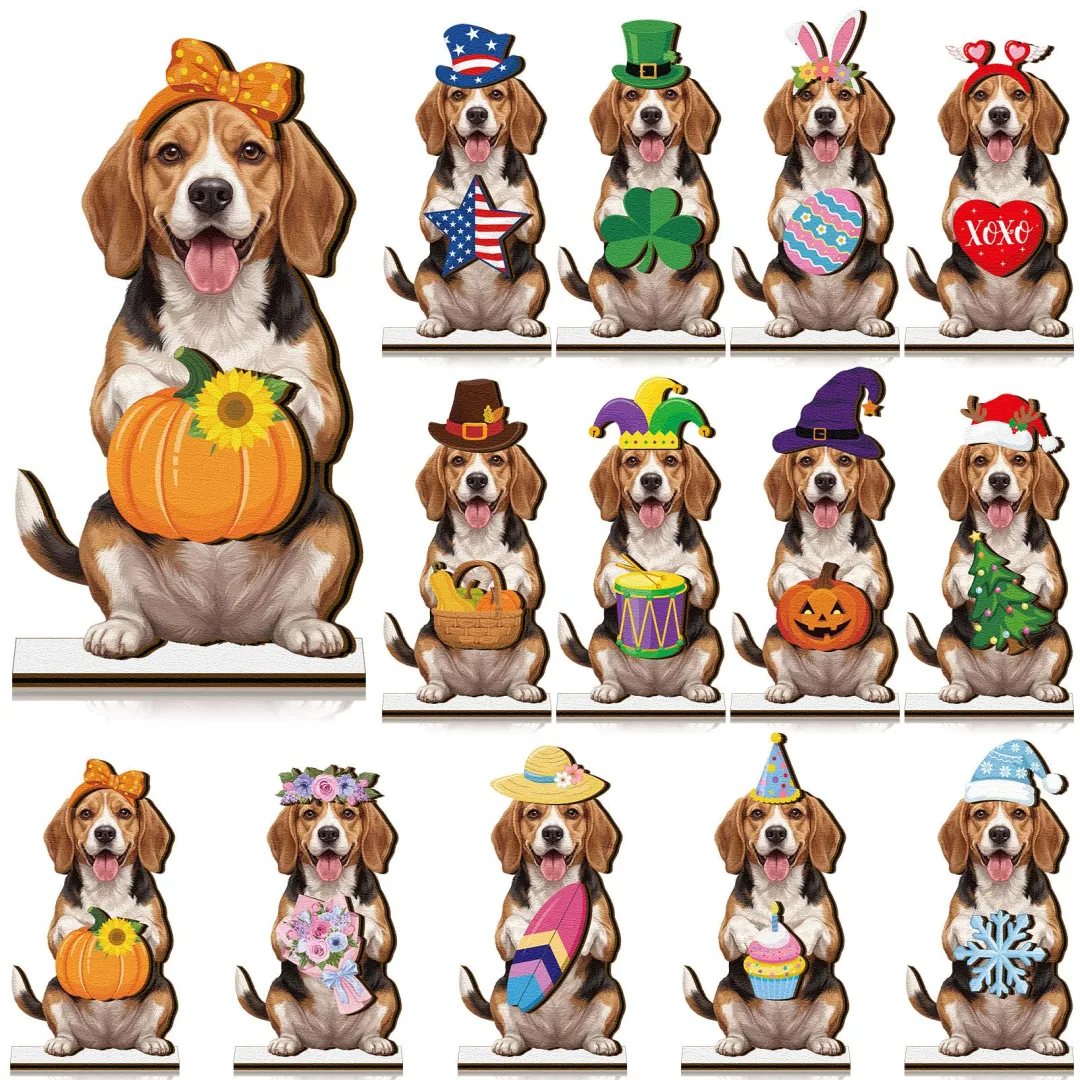 Dog Sign Gift Halloween/Christmas Gift Interchangeable Sign with Magnet Hats Cute Dog Desk Decor for Office Golden Retriever Yorkshire Terrier Corgi Dachshund Husky Beagle Ornaments for Holiday Seasonal, Gift for Dog Animals Lovers Friends Family