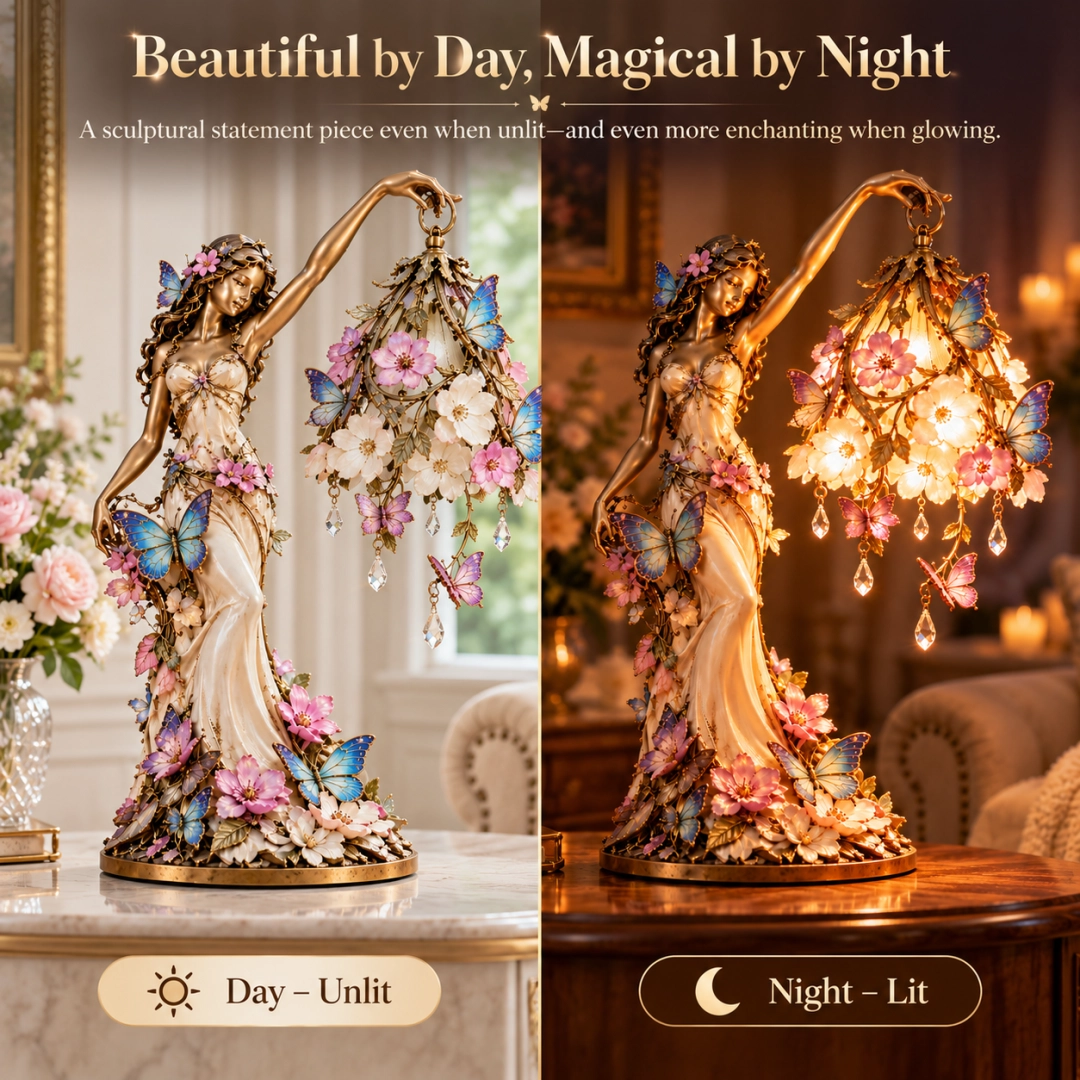 Homeandhappen - 🦋 Butterfly Lady Accent Lamp – Elegant Floral Goddess Light with Crystal Drops