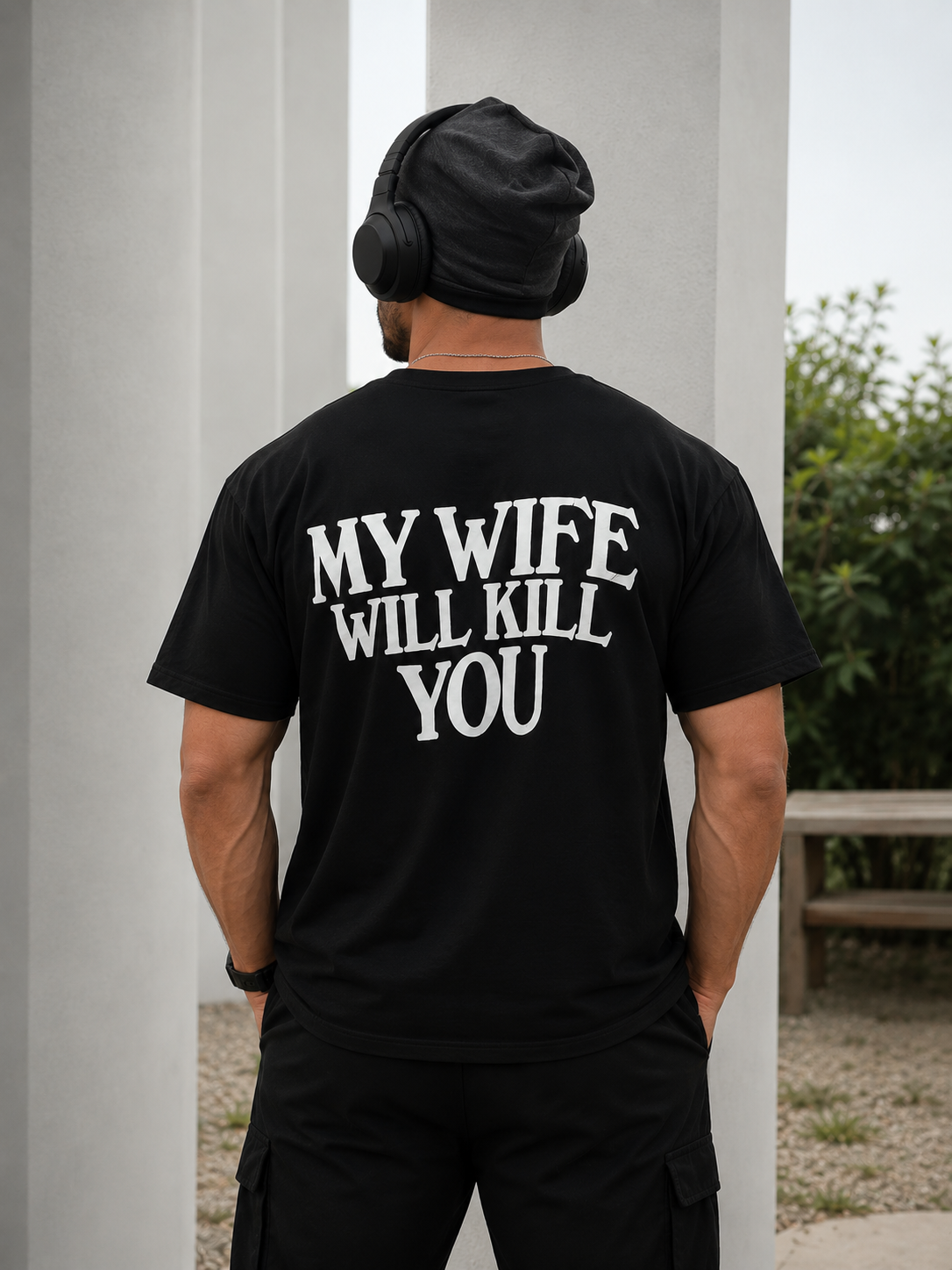 "My Wife Will Kill You" Funny Graphic T-Shirt – Vintage Husband Humor Back Print Tee