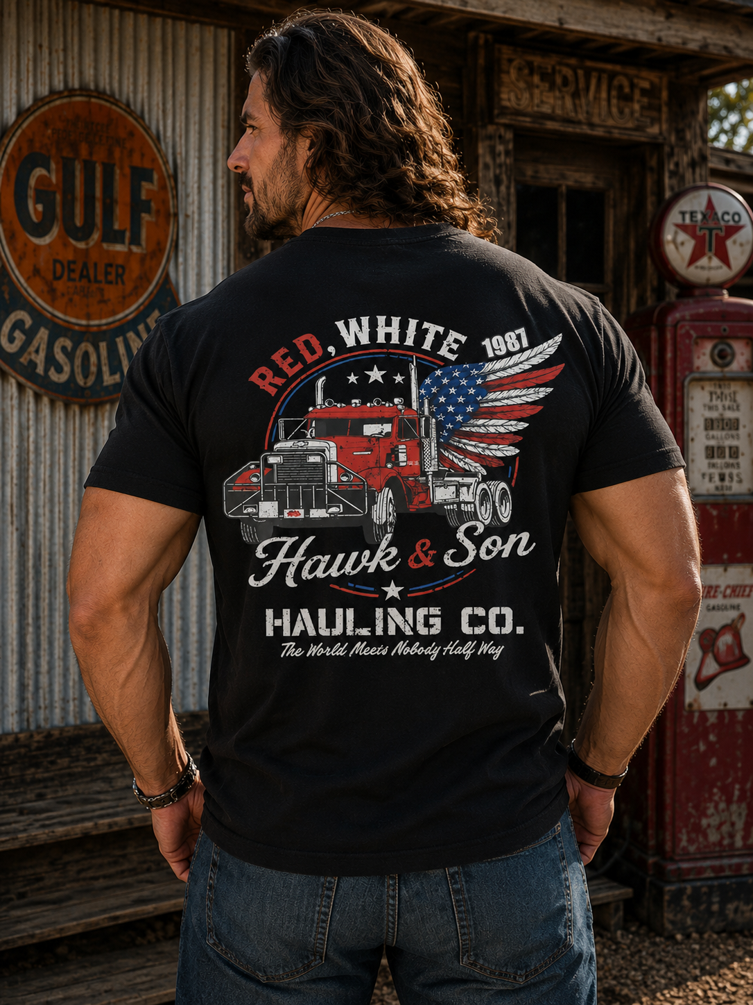 Red, White & Diesel Graphic T-Shirt – Vintage American Trucker Tee  备选标题