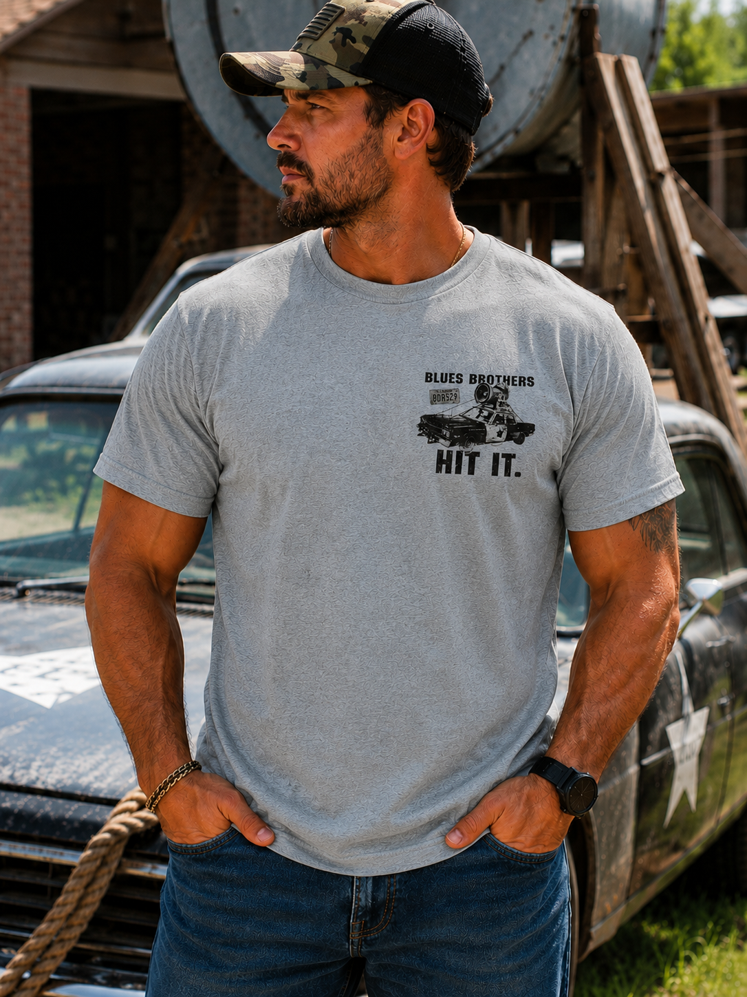Vintage Americana Patrol Car Graphic T-Shirt – Retro Road Show Tee