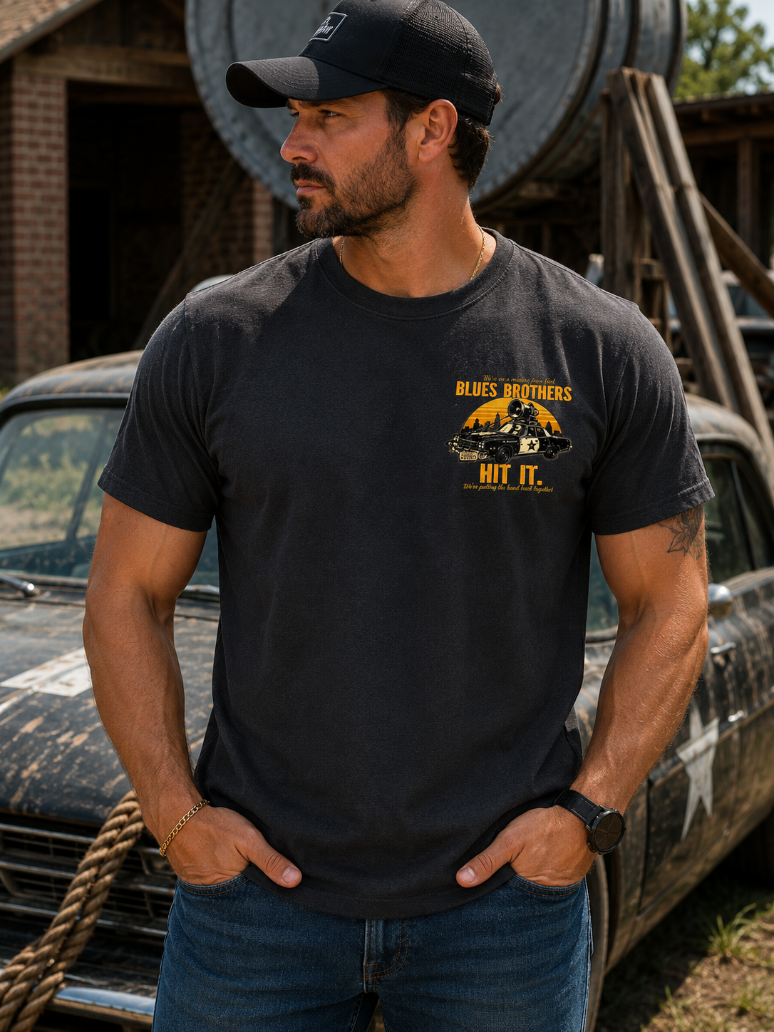 Vintage Americana Patrol Car Graphic T-Shirt – Retro Road Show Tee