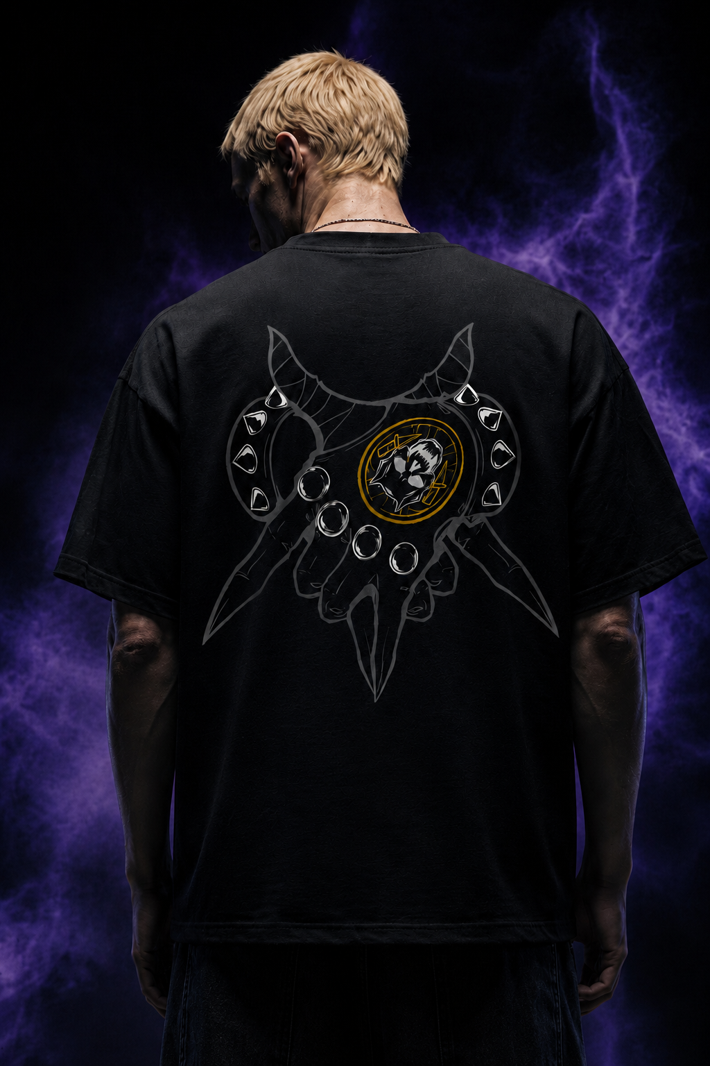 Dark Curse Hand Graphic Oversized T-Shirt – Streetwear Gothic Anime-Inspired Tee