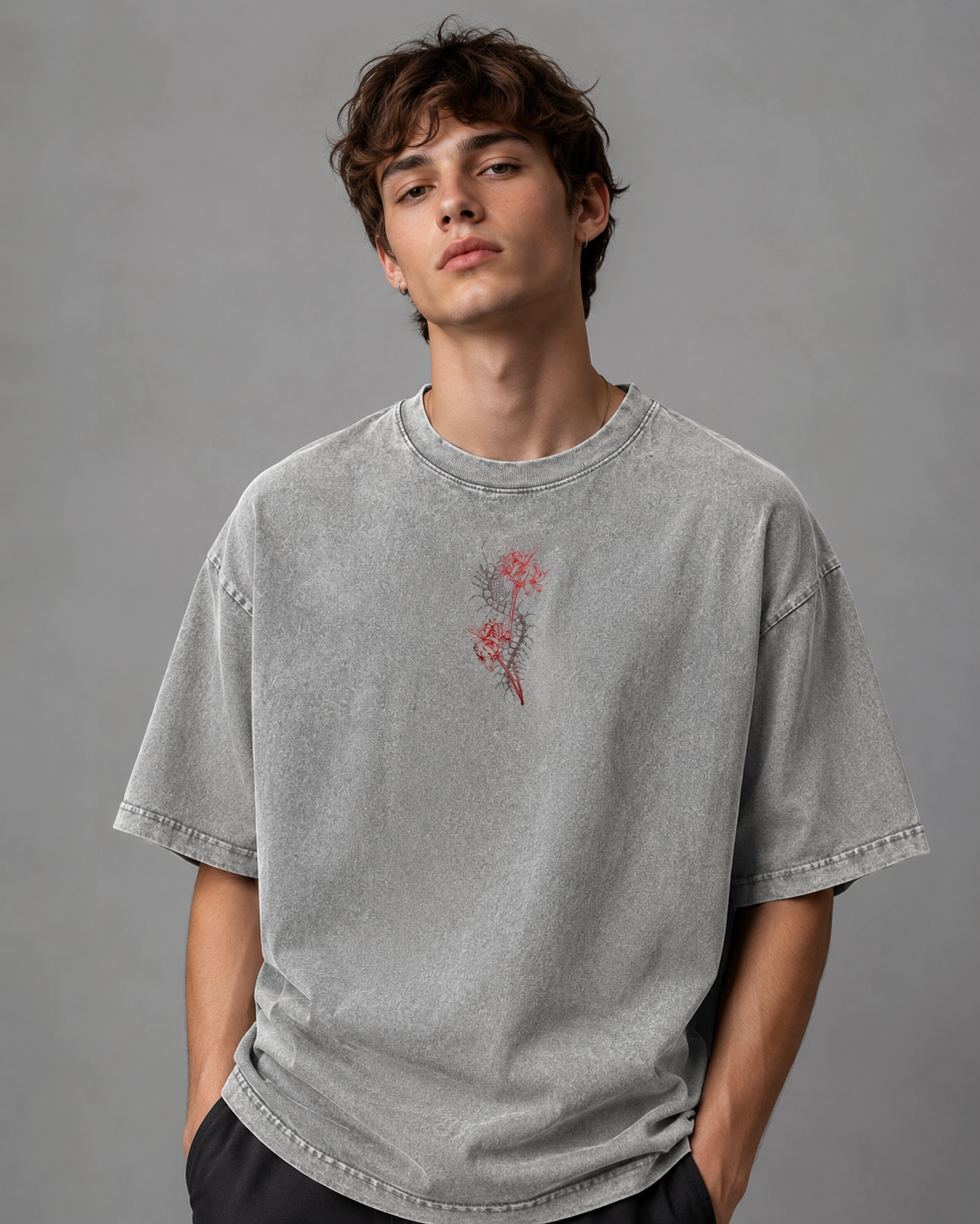 Dark Anime-Inspired Graphic Tee – Streetwear Washed Vintage Oversized T-Shirt