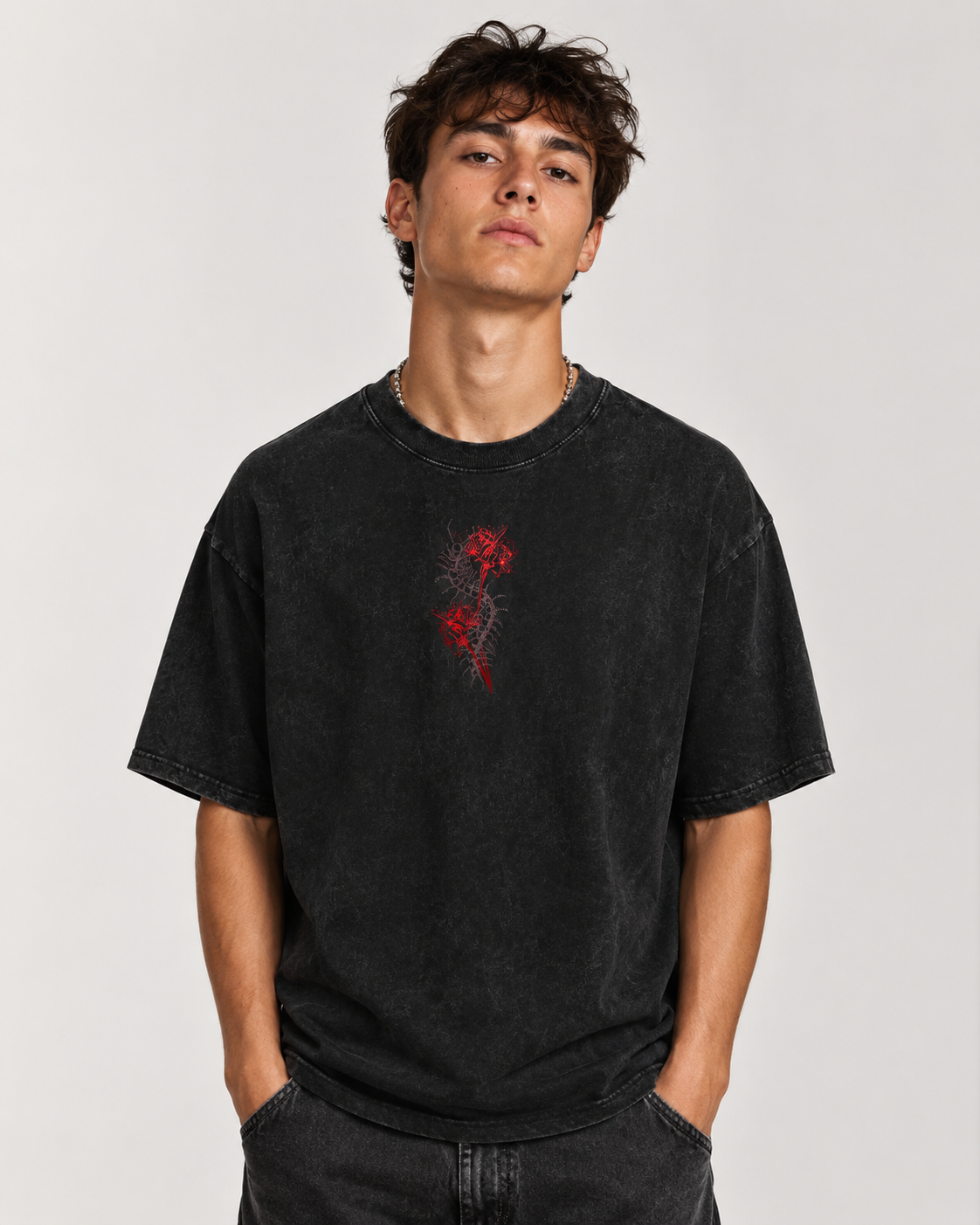 Dark Anime-Inspired Graphic Tee – Streetwear Washed Vintage Oversized T-Shirt