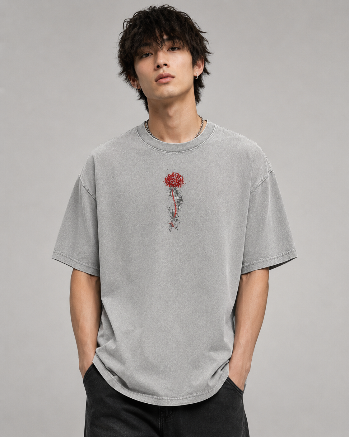 Washed Vintage Dark Street Graphic Tee – Masked Warrior Back Print T-Shirt