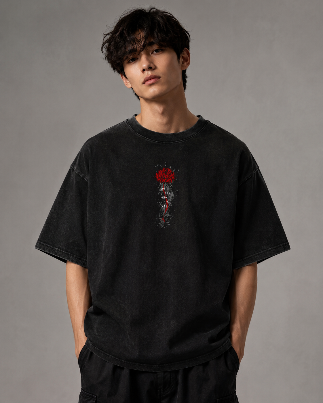 Washed Vintage Dark Street Graphic Tee – Masked Warrior Back Print T-Shirt