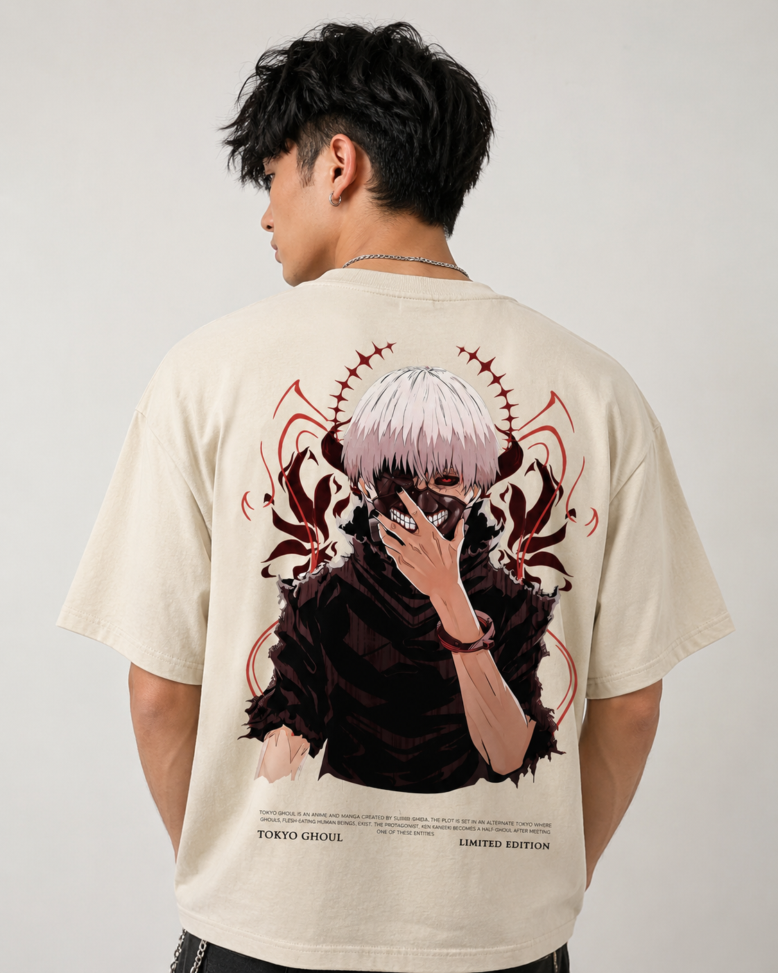 Washed Vintage Dark Street Graphic Tee – Masked Warrior Back Print T-Shirt