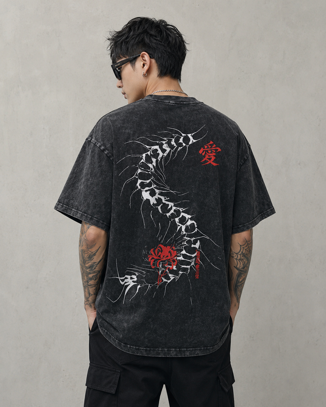 Tokyo-Inspired Shadow Graphic Tee – Washed Vintage Anime Street Style Shirt