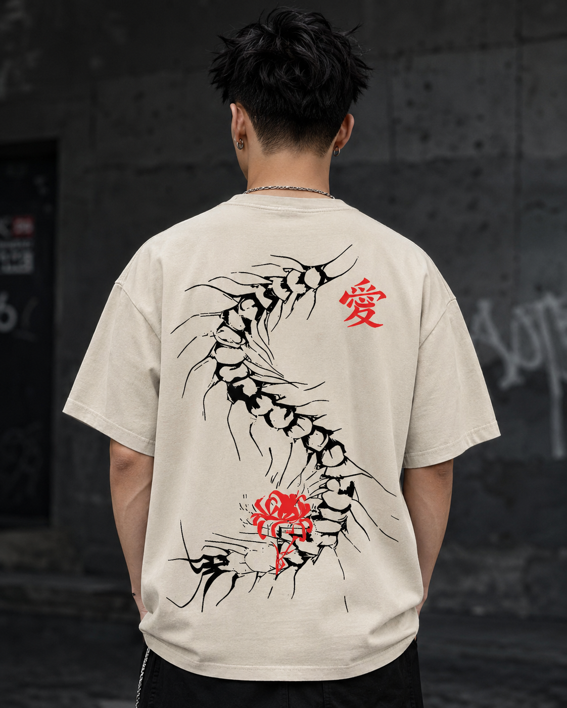Tokyo-Inspired Shadow Graphic Tee – Washed Vintage Anime Street Style Shirt