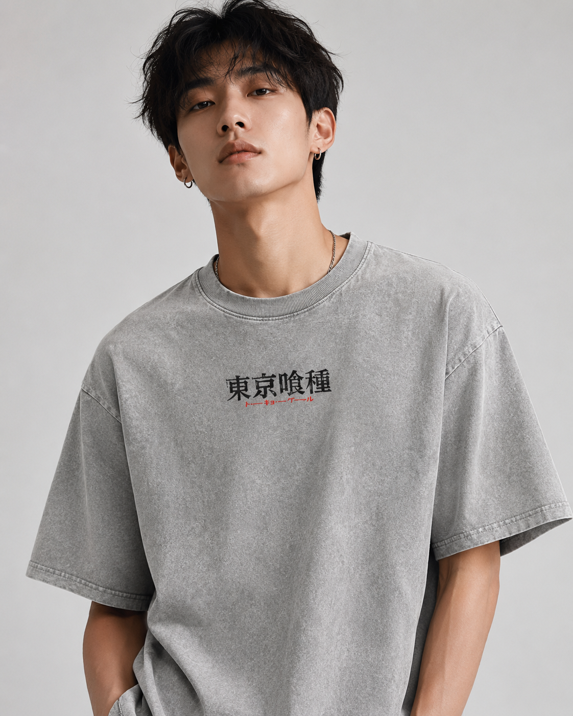 Tokyo-Inspired Shadow Graphic Tee – Washed Vintage Anime Street Style Shirt