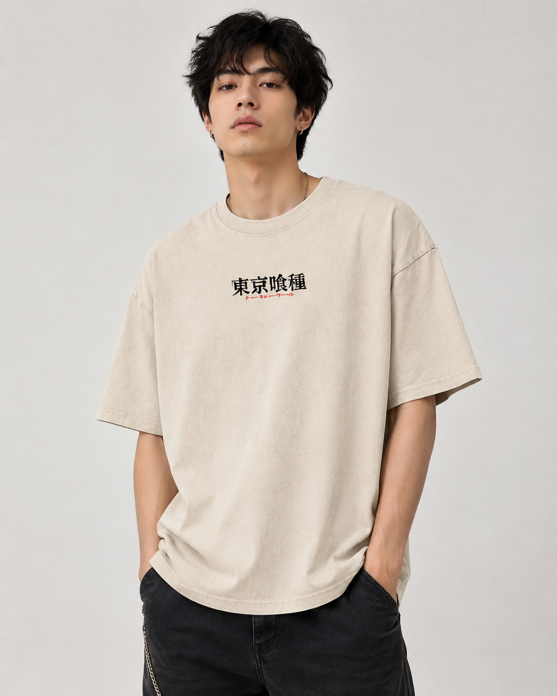 Tokyo-Inspired Shadow Graphic Tee – Washed Vintage Anime Street Style Shirt