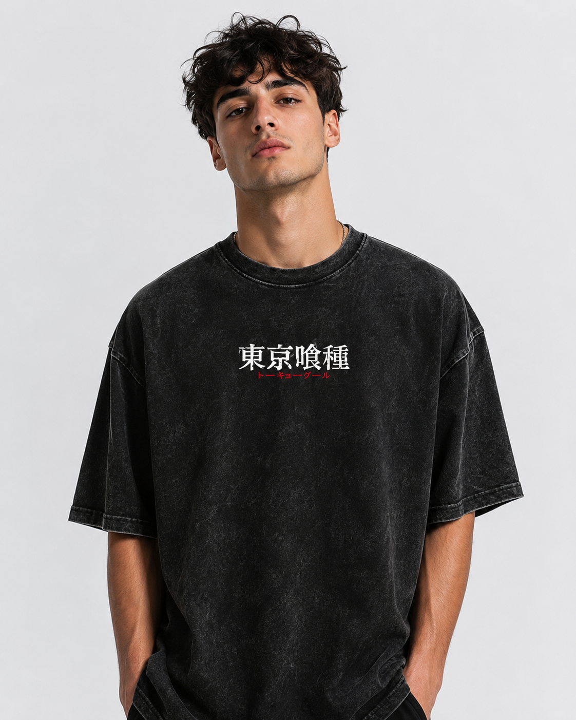 Tokyo-Inspired Shadow Graphic Tee – Washed Vintage Anime Street Style Shirt